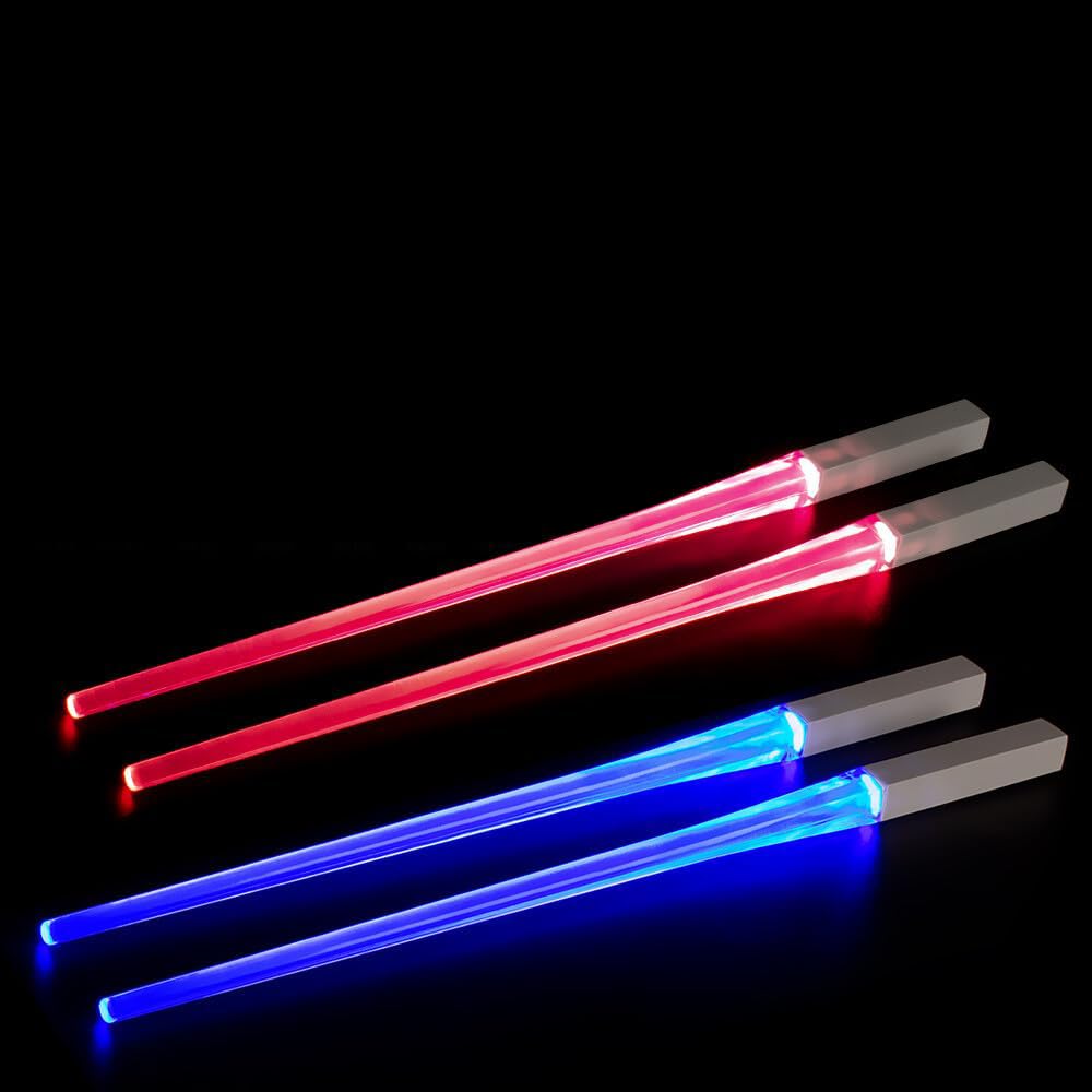 2 Pairs of LED Star Wars Lightsaber Chopsticks - Light Up, Mini, Cool, BPA Free and Food-Safe for Kitchen Dinner Party Sushi Cutlery