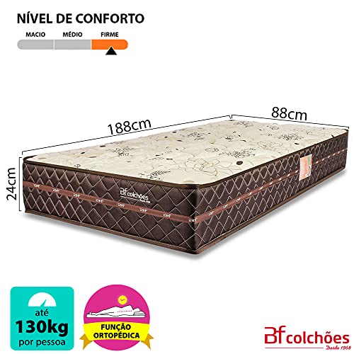 Colchão Solteiro Ortopédico Firme Espuma D33 Antialérgico Certificado Bege 88x188x24cm - BF Colchoes