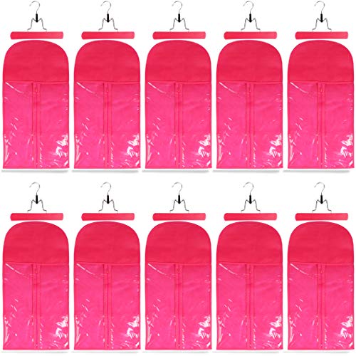 10 Pack Hair Extension Storage Bag Hair Extension Hanger Strong Holder Dust-proof Portable Suit with Transparent Zip Up Closure- Lightweight, Waterproof and Portable (Rose Red)