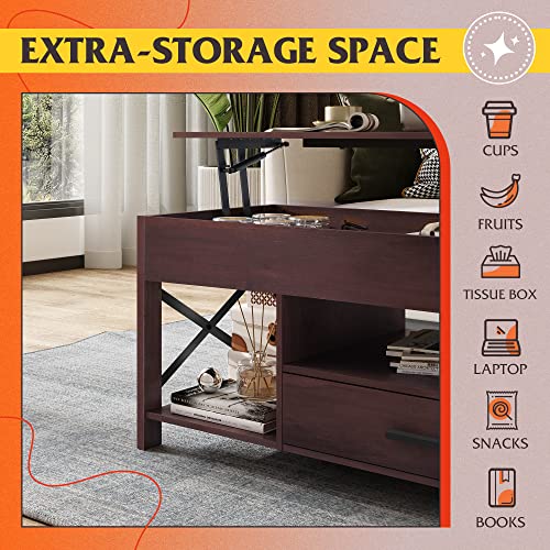 Wlive Lift Top Coffee Table For Living Room,Coffee Table With Storage,Hidden Compartment And Metal Frame, Central Table For Reception Room,Espresso. #TOP7