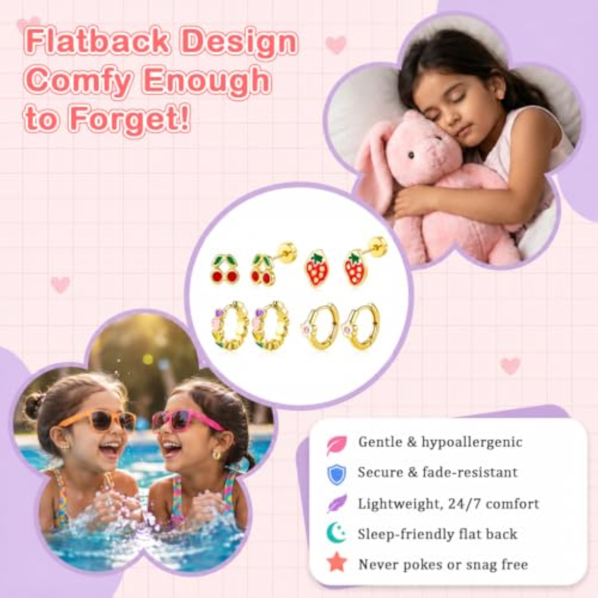 4 Pairs Stainless Steel Flat Back Stud Earrings