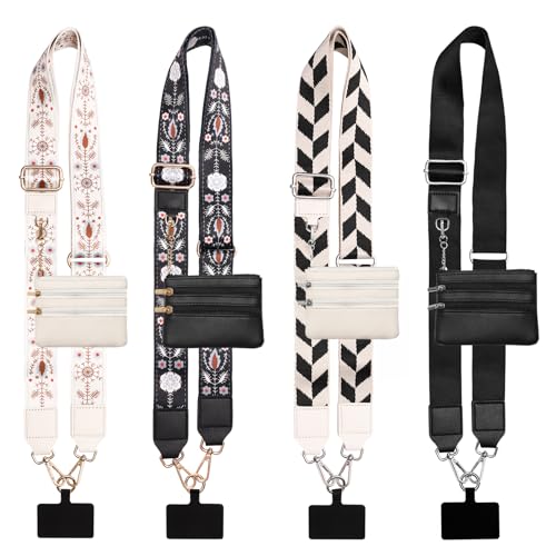 Image of 4Pcs Clip and Go Strap for Phone with Wallet Crossbody | Phone Strap with Zippered Pouch, Phone Strap with Wallet Can Be Held or Crossbody with 4 Colors