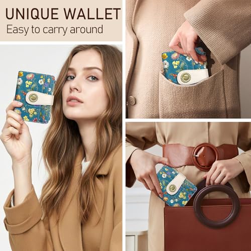 Image of Kelvoris Blue Vibrant Floral Small Rfid Women Wallet Zipper Coin Pocket | Bifold PU Leather Compact Cash Credit Card Holder Travel Purse for Female Ladies Teen Girls 1 ID Window 10 Card Slots