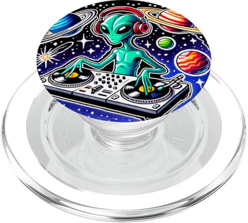 Alien DJ Funny Cosmic Space Rave EDM Music Festival PopSockets PopGrip pour MagSafe