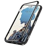 iPhone 7 Case,iPhone 8 Case, MISSCASE Ultra Slim Magnet Protective Case with Metal Frame Tempered Glass Back [Magnetic Adsorption Technology] [Support Wireless Charging](Black Frame + Clear Back)