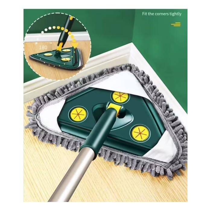Image of AJS Triangle Microfiber Mop - 360 Rotating Head with Adjustable Stainless Steel Handle | Wet & Dry Floor Cleaning Tool for Home, Office, Corners & Hard-to-Reach Areas
