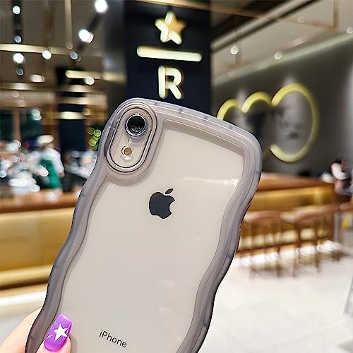 Image of Compatible with iPhone XR Case 6.1 inch, Cute Kawaii Curly Wave Frame Shape Soft Silicone Shockproof Protective Phone Cover for Women Girls, Clear /Yellow