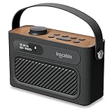 Inscabin M60 Tragbarer DAB/DAB + FM-Digitalradio/Bluetooth/Stereo-Sound/Doppellautsprecher/Doppelwecker/Subwoofer/Akku/Schönes Design (Schwarz)