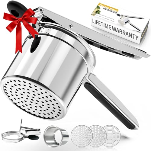 SPEENSUN Kartoffelpresse & Spätzlepresse aus Edelstahl (450 ML) mit 3 austauschbaren Sieben, rutschfestem Silikongriff - spülmaschinenfest & 180 Tage Garantie SPEENSUN Kartoffelpresse & Spätzlepresse aus Edelstahl (450 ML) mit 3 austauschbaren Sieben, rutschfestem Silikongriff - spülmaschinenfest & 180 Tage Garantie