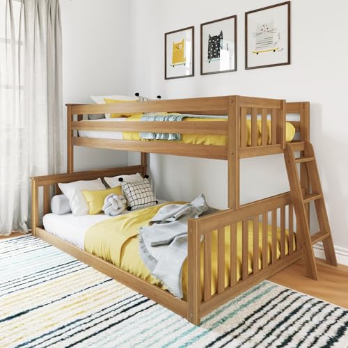 Image of Twin Over Full Low Bunk with Angled Ladder on End, Pecan