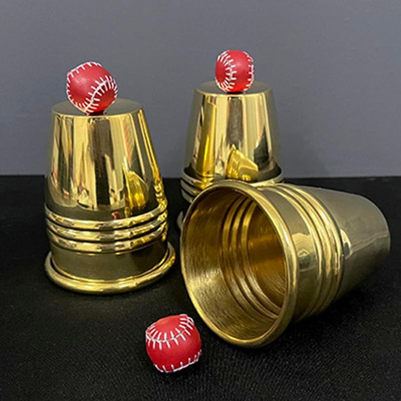Miniatura 3 de SUMAG Tazas y bolas (latón) Trucos de magia Clásico Chop Cup Ball Aparecer desaparecer etapa mágica Primer plano ilusiones Trucos mentalismo Props