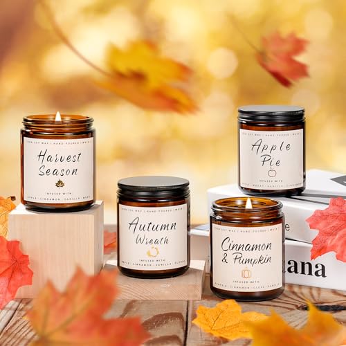 Auelife Fall Candle Set | 4 Pack Scented Candles for Home - Candle Gifts for Women Men, Soy Candles Home Scented | Autumn Fragrance of - Apple Pie/Cinnamon/Harvest/Wreath - Image 5
