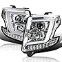 SPEC-D TUNING LED Light Bar Chrome Housing Clear Lens Projector Headlights Compatible with 2015-2020 Chevy Tahoe, Suburban Left + Right Pair Headlamps Assembly
