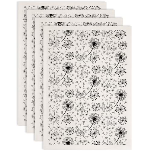 SUPERDANT 4 pegatinas de transferencia de diente de león para cerámica y flores, calcomanías de cerámica, color negro, papel para transferencia de esmalte de porcelana, 52 x 37 cm