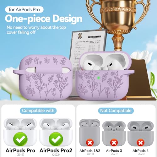 Image of for AirPods Pro 2 Case, Ekoonpft Silicone AirPod Pro Cases with 3-in-1 Cleaning Kit & Keychain, Flower Engraved Cover for Apple AirPods Pro 2nd /1st Generation, Shockproof & Anti-Scratch