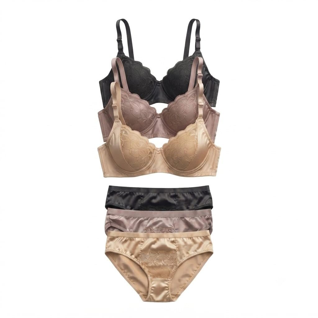 Women's Satin Non-Padded Wire-Free, Full Coverage Bra & Low Rise Panty with Lace Work, Lingerie Set Adjustable Straps for Easy Wear Pack of 3-image-36