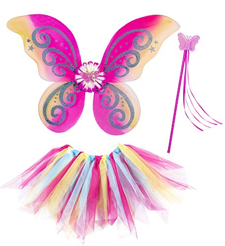 WIDMANN 96545 - Ensemble Magic Fairy pour Fille, Tutu, Ailes, Baguette Magique, Papillon, fée, Contes de fées, Carnaval, Multicolore