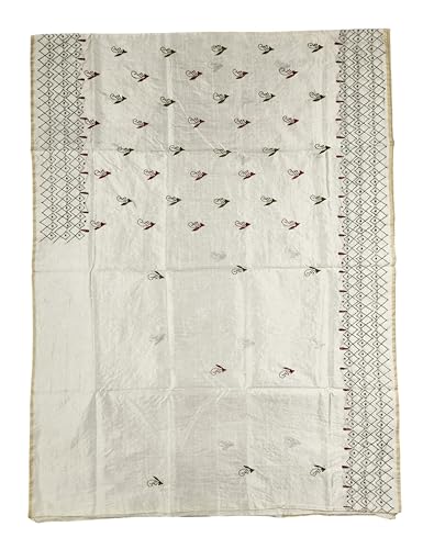 Image of SHRISTI CLOTHINGS Women's Hand Embroidered Cotton Silk Kantha Stitch Saree with Blouse Piece (SB420324 TWD80)
