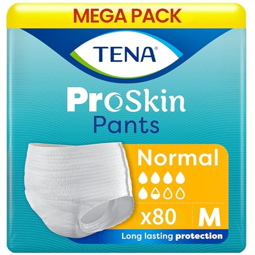 TENA Normal Unisex Adult Diaper Pants Style, Medium Size (M) | 10 Units × 8 | 80 Units | Waist 80-110cms | 32-44 inch | 3X Protection | World's Leading Incontinence Brand | For Heavy Urine Leaks