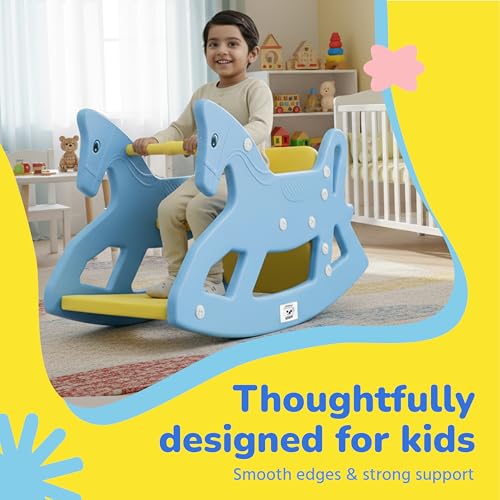 Image of Lifelong 2-in-1 Rocker & Table | Convertible Rocking Horse & Study Table | Sturdy Plastic Ride-On Horse with Backrest | BIS Certified Indoor Outdoor Toy Rider for Kids Aged 1-5 Yrs (LLCRK01)