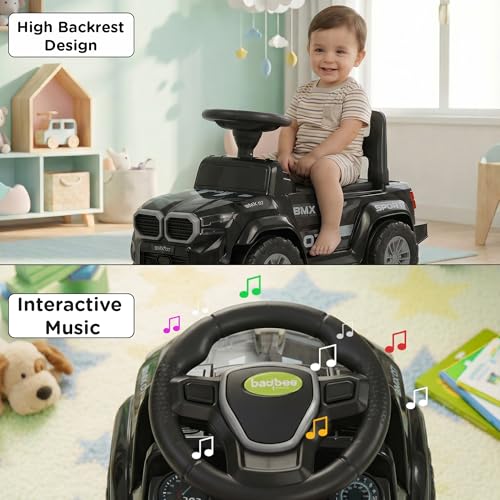 Image of Baybee Nitro Ride on Cars for Kids | Baby Push Ride ons Toys Car with Music & LED Light | Portable Ride on Jeep with High Backrest & Toy Storage | Outdoor Kids Cars for 1 to 3 Years Boy Girl (Black)