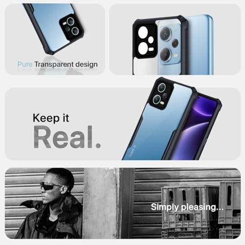 Image of Outlouders Back Cover for Redmi Note 12 Pro 5G | Ultra Hybrid Transparent | Full Camera Protection | Raised Edge | Crystal Clear Bumper Case(Black)