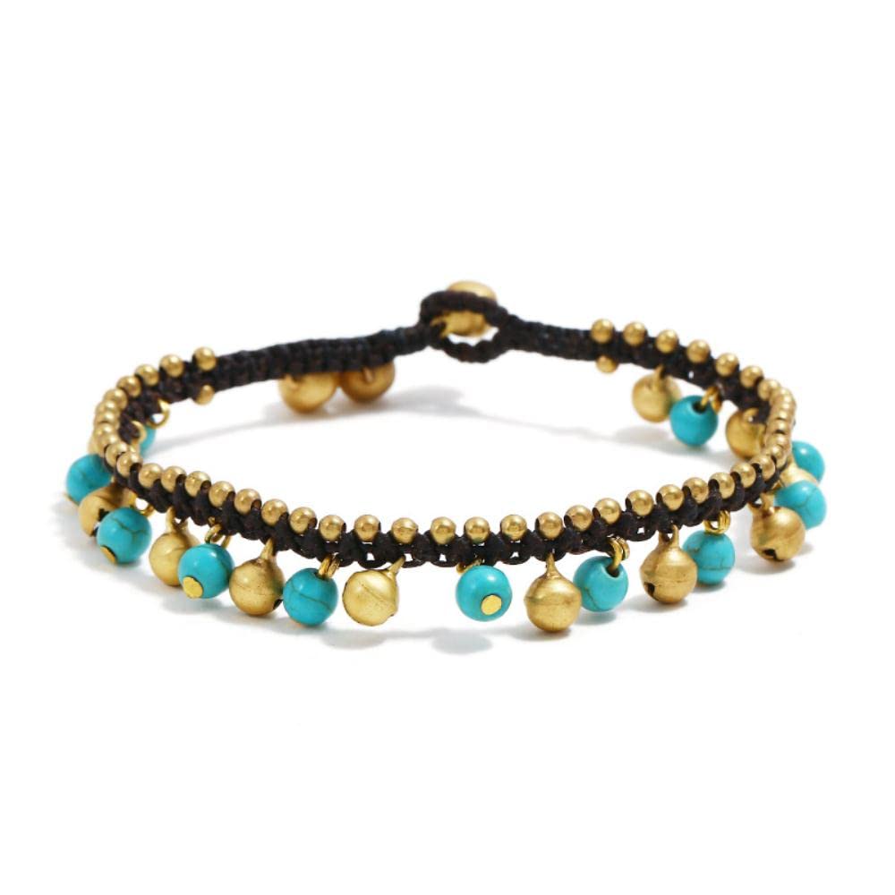 Decorazione cavigliera Decorazione cavigliera da spiaggia Stile bohémien da spiaggia Semplice campana turchese europea e americana Design di cavigliera Filo di cera retrò Ornamento del piede