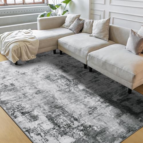 Tapete lavable 5x7 para sala y dormitorio, gris boho miniatura 1