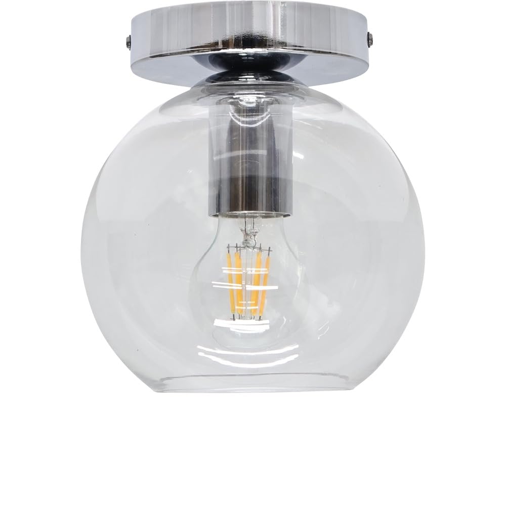 firstchoicelighting Barnum - Clear Glass Globe Chrome Ceiling Light Fitting