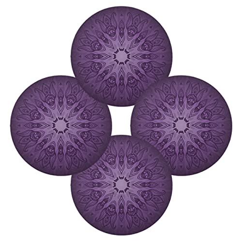 Xigua Placemats Purple Mandala Coasters Round Placemats Set Of 4 Heat Stain Scratch Resistant Non-Slip Waterproof Oil-Proof Washable Wipeable Outdoor Indoor Place Mats #TOP1