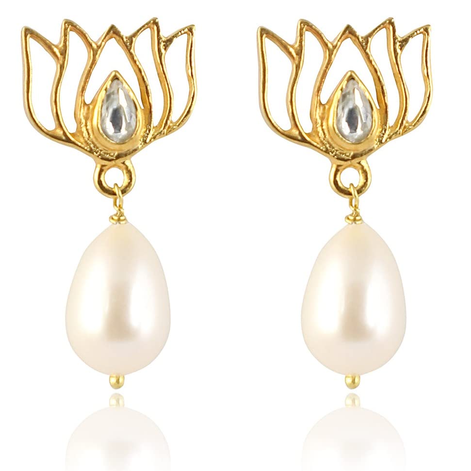 UNNIYARCHA Pearl Drop Gold Plated Lotus Earrings, stud Earrings for Women Pure Silver 925, Sterling Silver Jewellery with Certificate of Authenticity & 925 Earrings for Women. (B0BXLPSCS2) Amazon Price History, Amazon Price Tracker