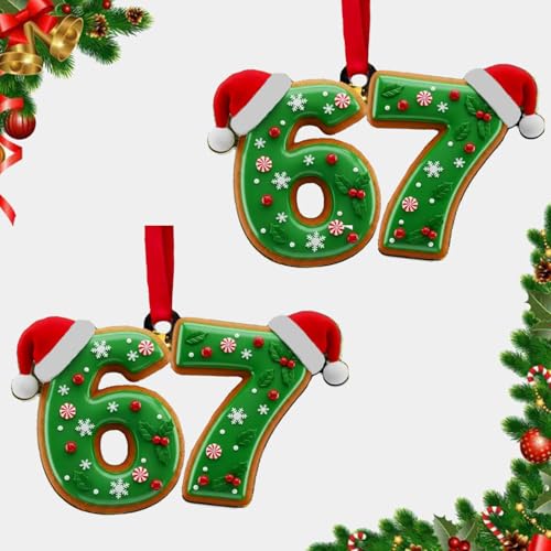 67 Christmas Ornament, 2025 Funny Christmas 67 Ornaments, Gingerbread Ornaments for Christmas Tree,Funny Ornament for Exchange,Stocking Stuffers,Six Seven Ornament for Xmas Holiday Home Decor (A-2Pcs)