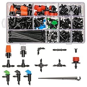 190 Pcs Barbed Connectors Irrigation Fittings Kit,Drip Irrigation Barbed Connectors 1/4”Tubing Fittings Kit for Flower Pot Garden Lawn(Straight Barbs,Single Barbs,Tees,Elbows,End Plug,4-Way Coupling)