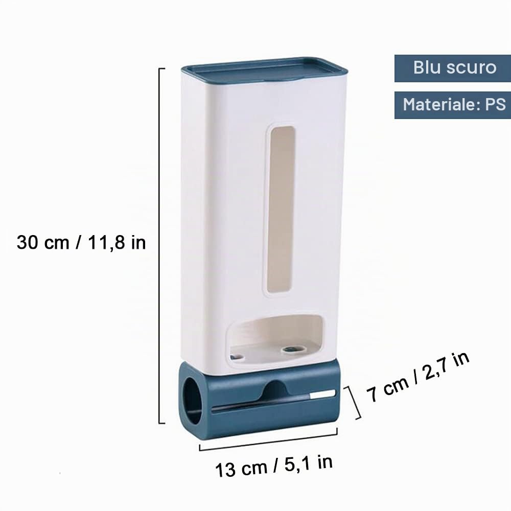 Distributore di Sacchetti per la Spazzatura, Montaggio a Parete, Grande Capacità, per Cucina, Ufficio, Blu Scuro