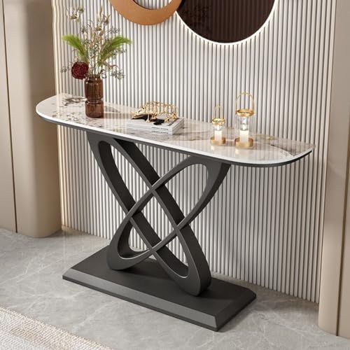 Mesa consola, mesa de entrada moderna de cristal estrecha con base de metal, ideal para sala de estar, pasillo o entrada