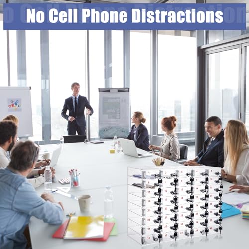 Image of Layhit Clear 40 Slots Cell Phone Locker Box for Classroom Clear Acrylic Cell Phone Storage Cabinet Bin with Door Locks for Classroom School Students Office Factory Employees