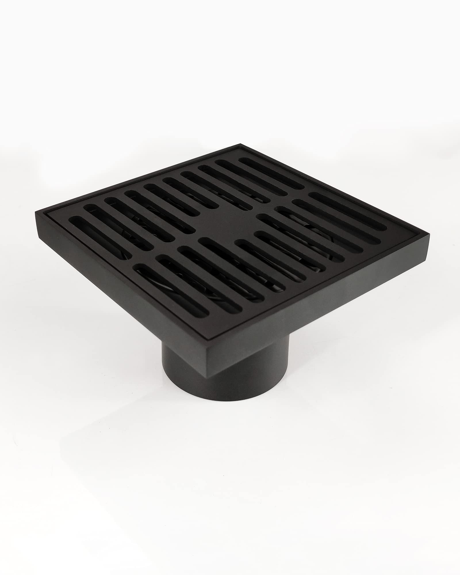 PHASAT Floor Drain Brass Contemporary 4 inches Square, with Removable Strainer,Matte Black,80601B