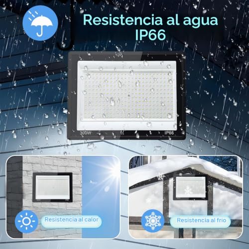 Miniatura 4 de 2 Piezas Focos Led Exterior 300w, Tkdaksy 1m Cable Blanco Frío 6500k Proyector Led Exterior, Resistente Al Agua Ip66 Foco Proyector Led, 30000lm Para Terrazas, Patios, Cuadrado, Parques, Garajes, Fábr