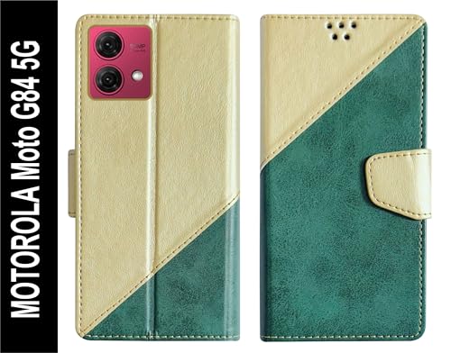 Image of SBMS Flip Cover for Motorola Moto G84 5G Back Cover Case with Magnatic Closure | Inbuilt Stand | Card Pocket & Money Pocket (MultiGreen)