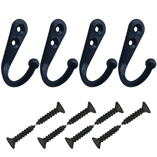 24 Pieces Coat Hooks Wall Mounted Robe Hook Single Coat Hanger No Scratch and 50 Pieces Screws (Black)