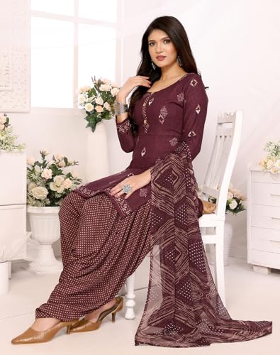 Image of Yashika Women's Crepe Printed Unstitched Dress Material & Unstitched Salwar Suit Material With Dupatta AZ-YS-P4-KUNDAN PURPLE
