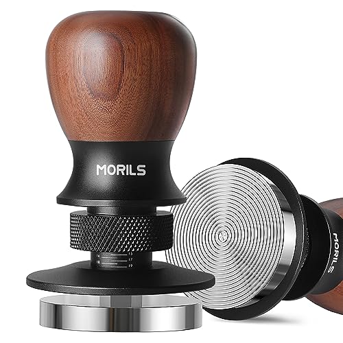 MORILS Pressino per caffè espresso da 58,5 mm, con molla calibrata costante, profondità regolabile, base in acciaio inox, adatto per macchine E61, Breville e tutte le macchine da caffè da 58 mm e 58,5