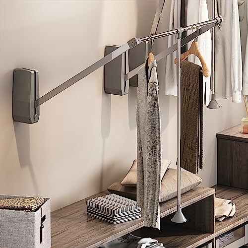 Emuca - Kleiderlift für Garderoben Hang Wandmontage, Kleiderlift für Schrank, Ausziehbarer Kleiderlift 600-830mm, Verchromt, Stahl und Kunststoff, 1 einh