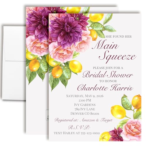 She Found Her Main Squeeze Lemon Floral Bridal Shower Invitations