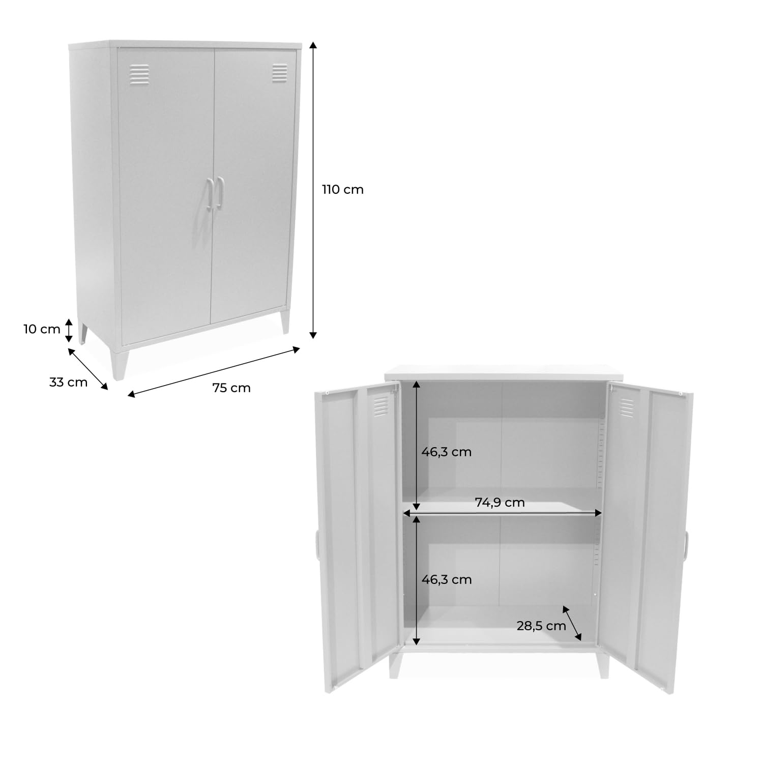 sweeek - Commode/Armoire en métal Noir 2 espaces de Rangement. casiers