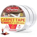 XFasten Double Sided Carpet Tape - 2” x 20yd (3-Pk) Bulk Double Sided Rug Tape for Carpet, Indoor Outdoor Carpet Tape for Area Rugs over Carpet, Strong Adhesion Carpet Binding Tape for Hardwood Floors