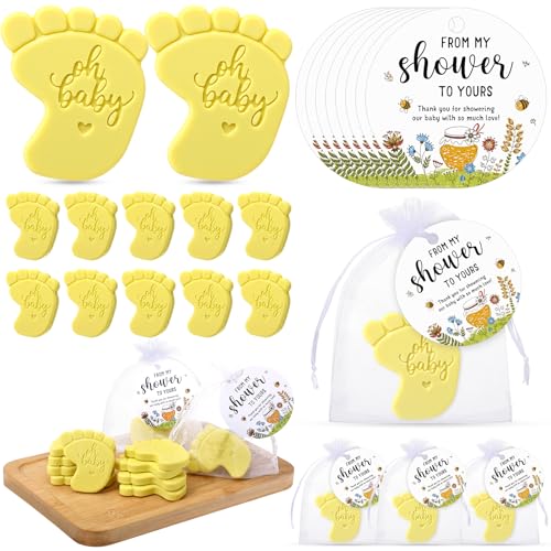 Yellow Bee 25 Sets Baby Shower Soap Favors for Guests | Girl Boy Footprint Handmade Scented Soaps with Thank You Tags and Organza Bags for Shower Gender Reveal Party Favors