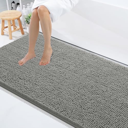 Image of LUXE HOME INTERNATIONAL Shaggy Chenille Bath Mat Extra Soft Super Absorbent Anti Skid Slip Popcorn Door Mats for Home Entrance, Bathroom, Bedroom, Kitchen, Floor Mat (60x120 cm Grey) Pack of 1