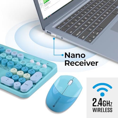 Image of ZEBRONICS Companion 301 2.4GHz Wireless Keyboard & Mouse Combo with UV Printed, Retro Style Keys, 104 + 12 Integrated Multimedia Keys, 1600 DPI, High Precision, Zeb-Companion 301 (Aqua Green)