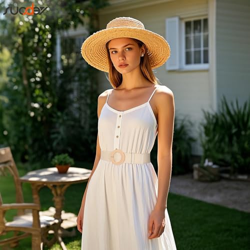 SUOSDEY 2 Pack Straw Woven Elastic Belt Braided Stretch Wide Boho Rattan Waist Belt for Women Dresses3